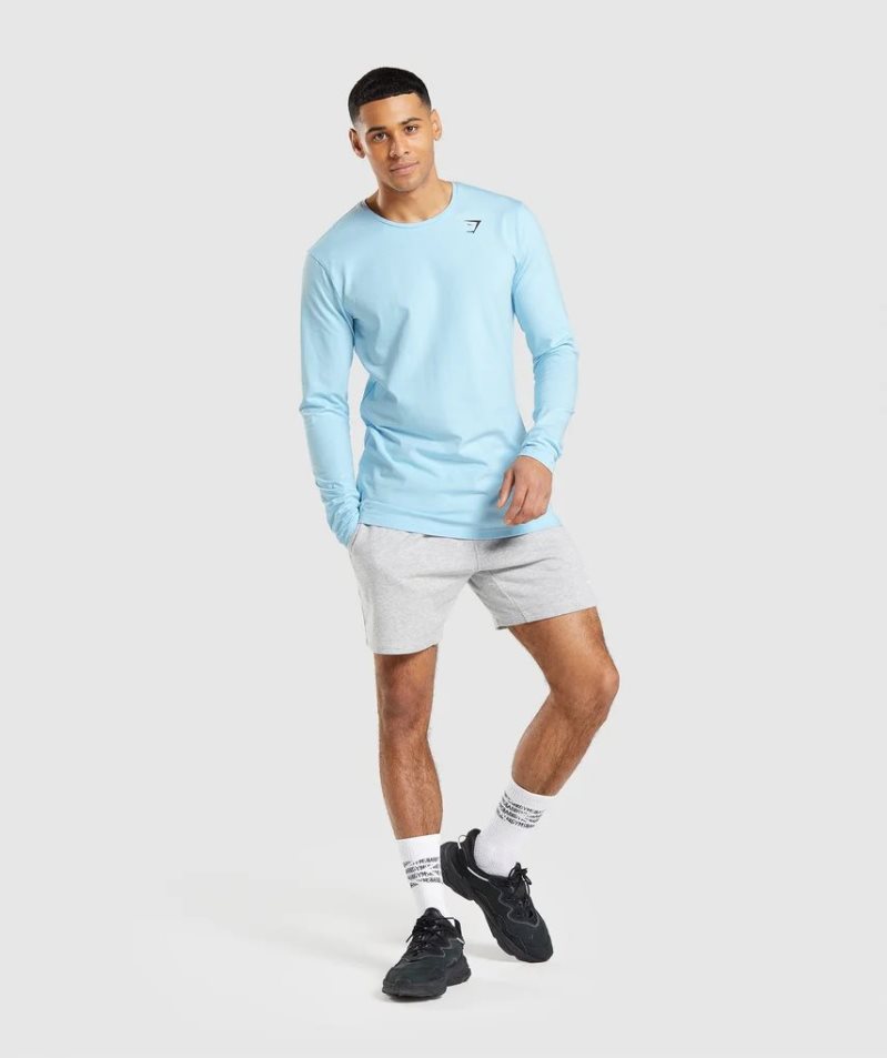 Men's Gymshark Essential Long Sleeve T-Shirts Light Blue | CA 73DA68